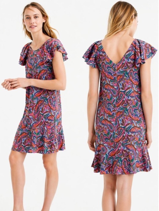 J. Crew Dresses & Skirts - J.Crew Silk Ruffle Vibrant Paisley Floral Dress Size 12 NWT